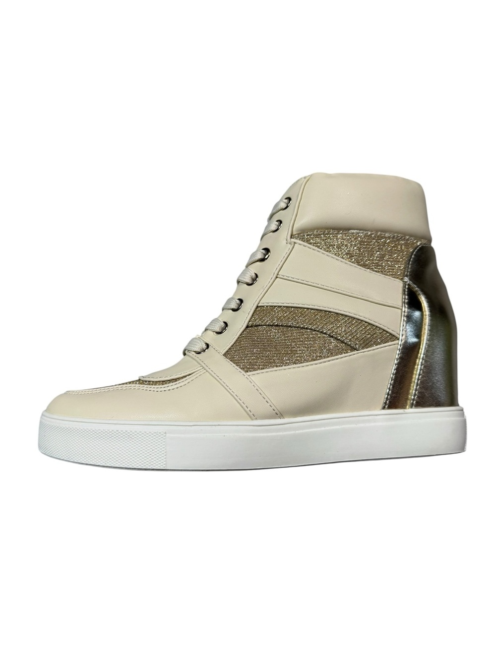 New BCBGeneration Jansy High-Top Wedge Sneakers In Bianca/Platino Size 6.5 - Picture 4 of 8